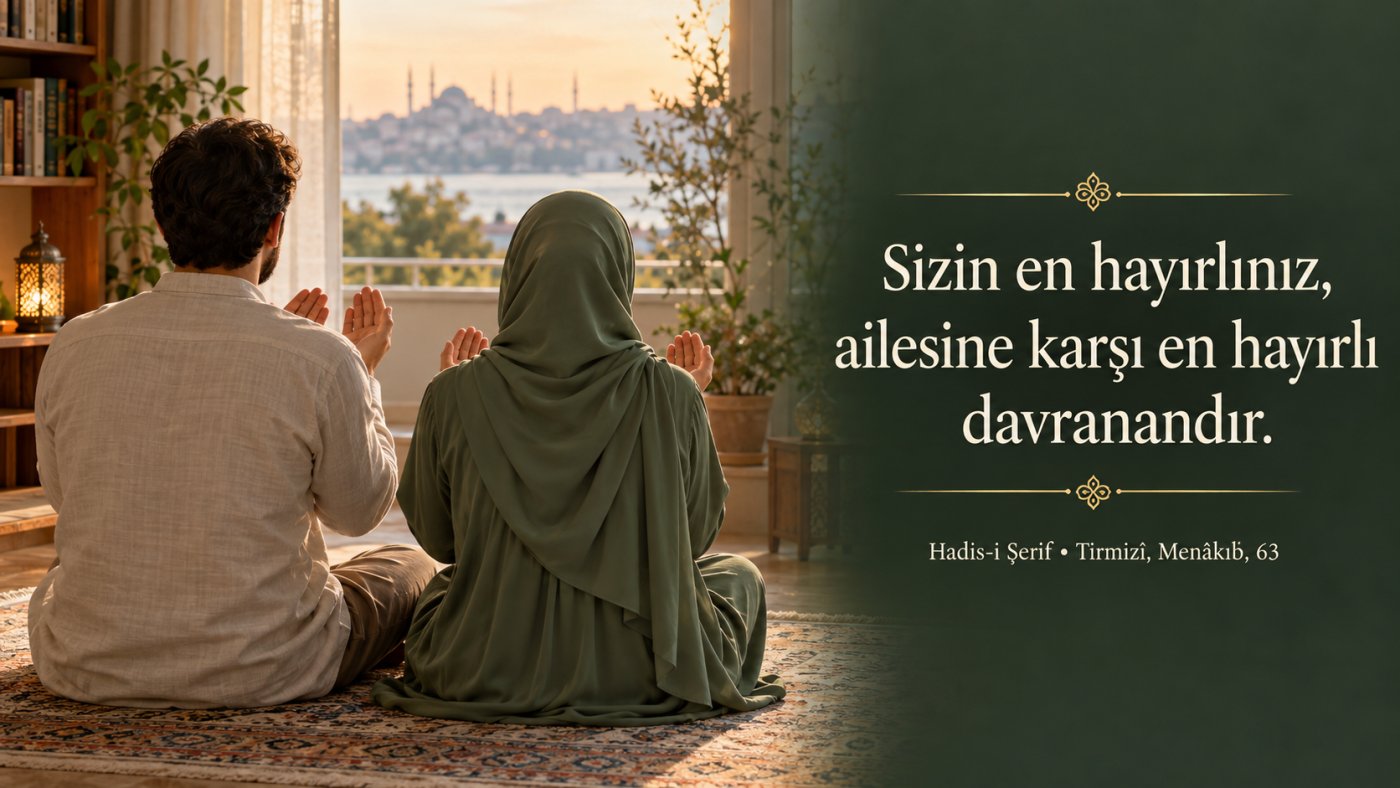 Aileye güzel davranmakla ilgili hadis; yüzleri görünmeden dua eden tesettürlü kadın ve erkek